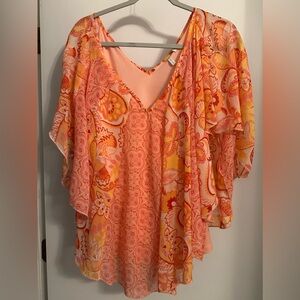 Cato Vibrant Orange and Pink Floral Blouse